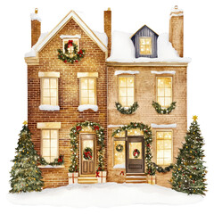 PNG Christmas brick town house christmas illustration decoration.