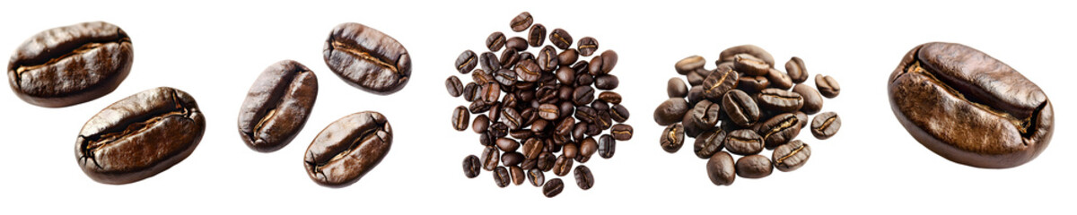 Obraz premium A set of coffee beans isolated on a transparent background PNG