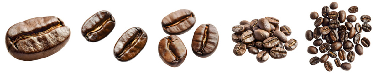 Obraz premium A set of coffee beans isolated on a transparent background PNG