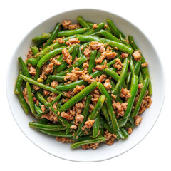 Stir-Fried Green Beans with Ground Meat: A Delicious and Healthy Asian-Inspired Dish on transparent background