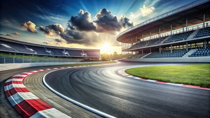 Close-up view of a racing arena's track corner, showcasing high-speed turns and intense racing action, fast, corner,  fast, corner