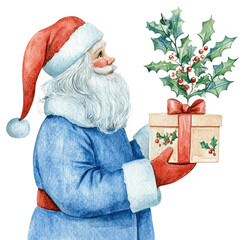 PNG Christmas Mistletoe santa christmas watercolor blue.