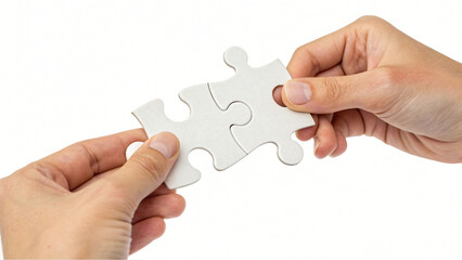 Hands connecting a puzzle piece to find a solution is a powerful concept of teamwork and business strategy for success