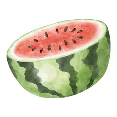 水彩画風の半分に切ったスイカのイラスト