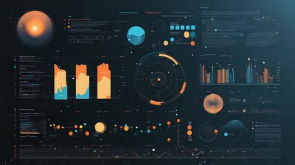 Digital data visualization displaying futuristic analytics dashboard interface - Powered by Adobe