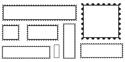 Blank postage stamp frame set collection isolated on white background