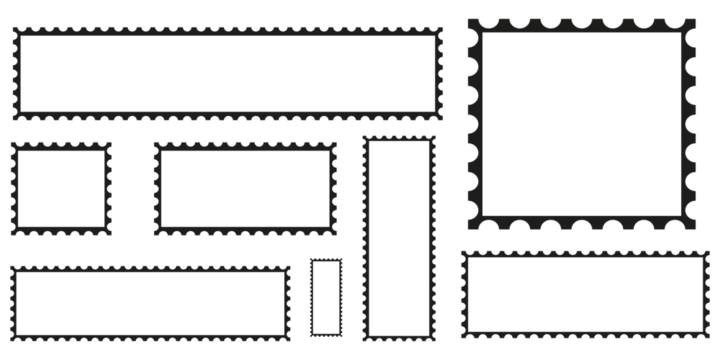 Blank postage stamp frame set collection isolated on white background