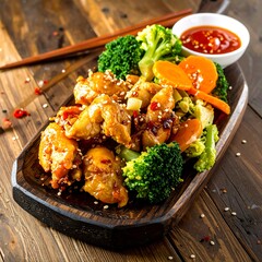Crispy chicken with vegetables and sauce