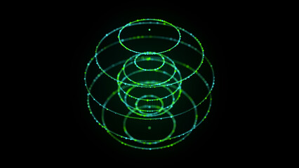 Technology green sphere with connecting dots and lines. Digital abstract network structure. 3D rendering.