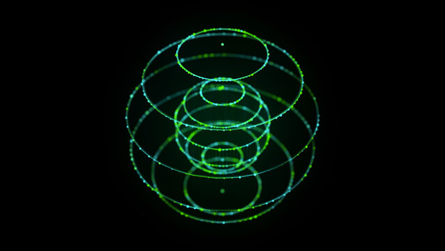 Technology green sphere with connecting dots and lines. Digital abstract network structure. 3D rendering.
