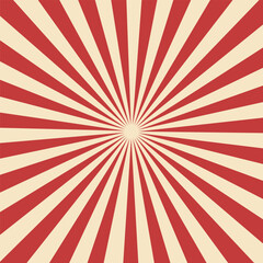 Obraz premium Circus background and spiral retro rays vector pattern. Vintage poster of red white sun or star burst radial lines with grunge texture, circus, carnival, summer fair or chapiteau backdrop