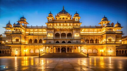 Obraz premium Grand architectural monument at night, Jehangir Mahal, structure, Jehangir Mahal, structure, style, garden, nature, heritage, lake