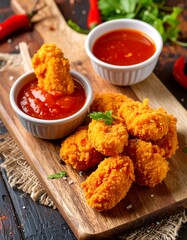 Crispy fried bites with spicy dipping sauce