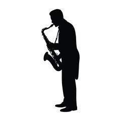 Fototapeta premium Silhouette of a musician playing a saxophone on a white background