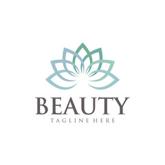 Elegant luxury logo with beautiful face of young adult woman with long hair. Sexy symbol silhouette of girl head and text lettering Beauty, SPA salon