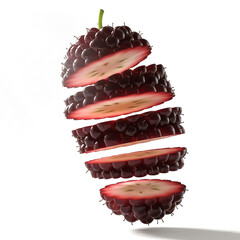 Sliced fruit displays intricate layers against a clean white background in a modern composition