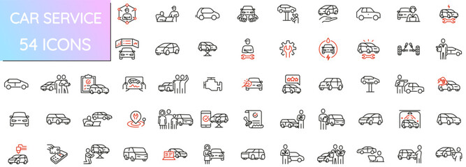 Fototapeta na wymiar Vector Collection of Linear Icons Related to Car Service, Repair, Diagnostics, Maintenance for Web Design, Mobile Apps, Infographics, Presentations