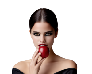 Halloween Enchantment: Woman with Red Apple on Transparent Background