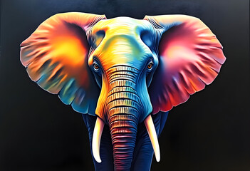 Colorful elephant portrait showcasing vivid hues in a striking artistic representation