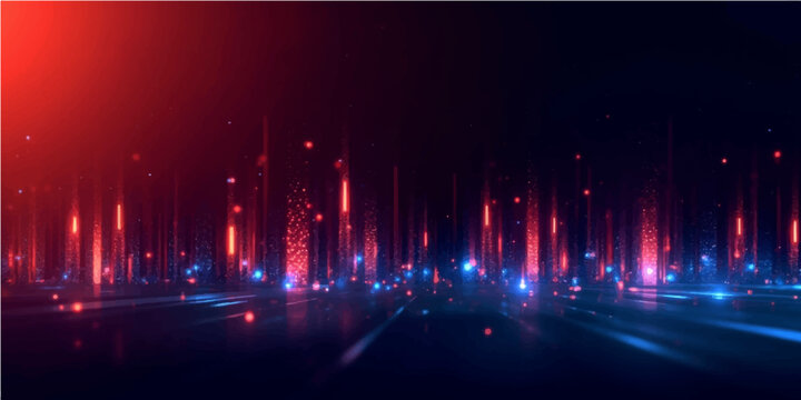 Bright, colorful abstract vector background illustration with red lines creating a dynamic wave of light and sound for a digital music party design