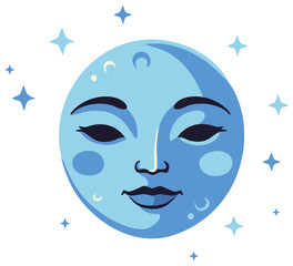 Full moon face illustration. Editable color vector