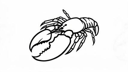 Obraz premium Simple black and white line art illustration of a lobster.