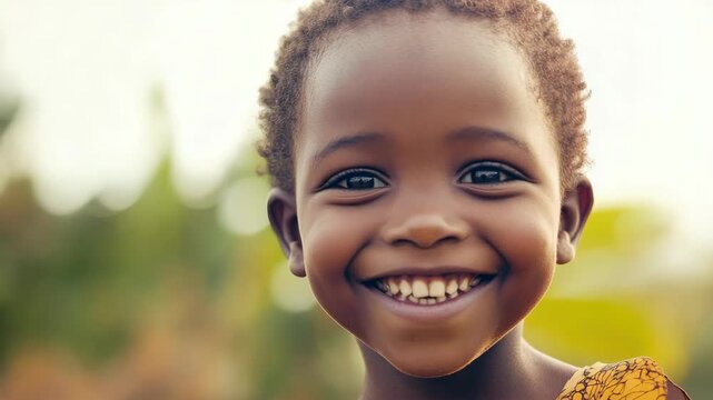 Smiling young African girl outdoors in sunlight