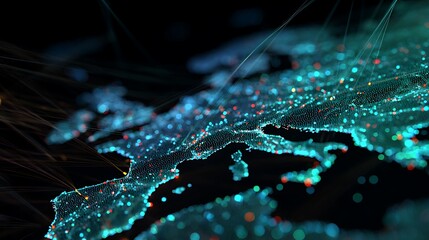 Europe Data Network: Digital Connection of Cities with Illuminated Dots and Glowing Lines