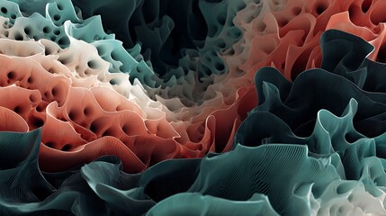 Contemporary Abstract Coral Aqua Shapes Art 3D Rendering Gradient Background Wallpaper