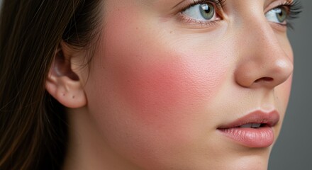 Fototapeta premium Close-Up of Woman with Facial Redness and Skin Irritation – Rosacea or Allergy Concept 