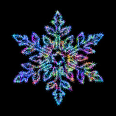 Kolorowe zimne ognie i fajerwerki układające się w kształt kolorowej śnieżynki na Boże Narodzenie.