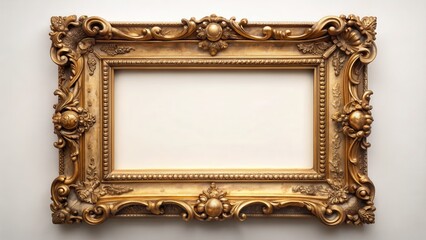 Antique gilded frame with ornate details and a subtle sheen on a plain background , antique, decorative,  antique