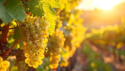 Obraz premium Golden grapes at sunset, vineyard