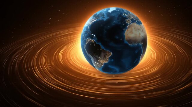 Earth globe surrounded by glowing swirls depicting cosmic space