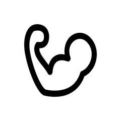 Illustration of a flexed arm muscle in black outline on a white background showing strength and fitness level