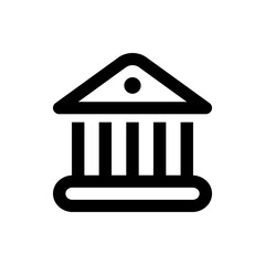 Illustration of a classic building with a triangular roof and columns in a simple black and white design style