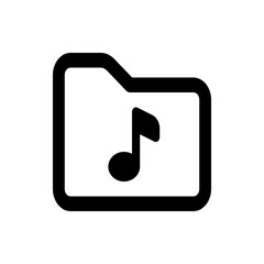 Illustration of a folder icon containing a music note symbol in black and white simple graphic style