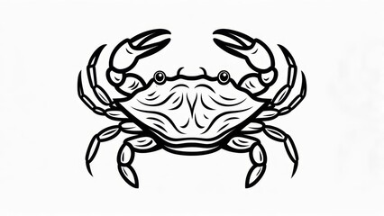 Simple black and white crab line drawing illustration isolated on a white background.