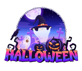 Cute ghosts Halloween sticker illustration
