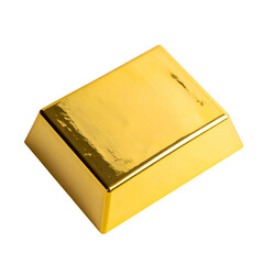 Close-up of a golden rectangular ingot, isolated against a black background with glossy reflection
