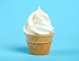 Whipped cream ice cream in waffle cone, studio shot