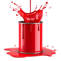 Vibrant red paint pouring from a can, creating a dynamic splash with a black backdrop
