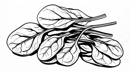 Hand Drawn Illustration of Fresh Spinach Leaves Bunch.