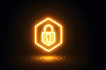 Digital security glowing padlock icon for cyber protection.