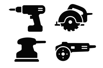 Naklejka premium Silhouettes of power tools: drill, circular saw, sander, grinder