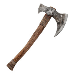 Battle axe with a wooden handle and a sharp metal blade