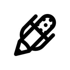 Illustration of a black outline pencil with a rounded top and eraser with dot details design element