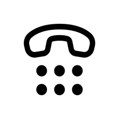 Black telephone handset outline above a matrix of six black circles on a white background vector art