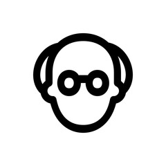 Illustration of a bald head with round glasses and large ears in a minimalist black and white style