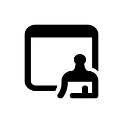 Icon depicting a person sitting in front of a screen or monitor, represented in a simple black silhouette